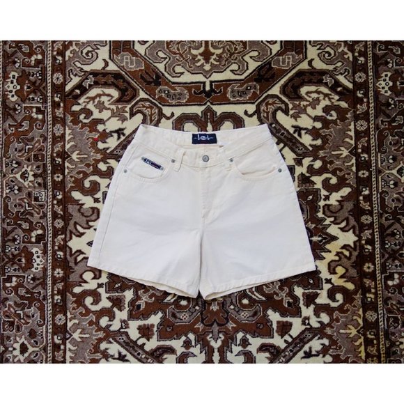 Vintage 90s Y2K l.e.i. Off White Denim High Waist Relaxed Jean Shorts 5 26 27 28 - Picture 5 of 6